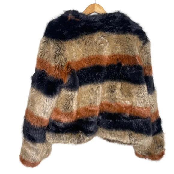 ✨NWT Revolve Tularosa Multi 70s Stripe Harkin Faux Fur Vegan Jacket Coat Large - Picture 10 of 12